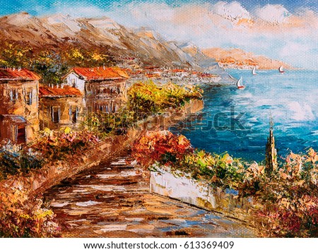 Oil Painting - Harbor View, Greece