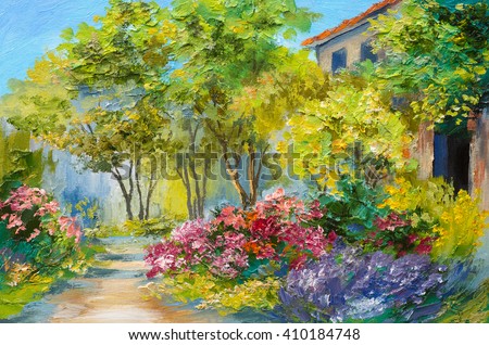 Oil Painting - house in the summer forest