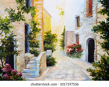 oil painting - Italian street, colorful watercolour