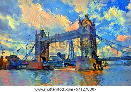 oil painting london tower bridge