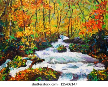 Oil Painting - Maple in Autumn - Shutterstock ID 125402147