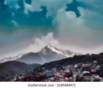 Oil Painting Of A Mountain Village In The Cordillera Blanca Andes, Peru 