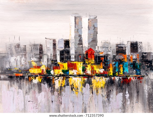 Oil Painting New York City Skyline Stock Illustration