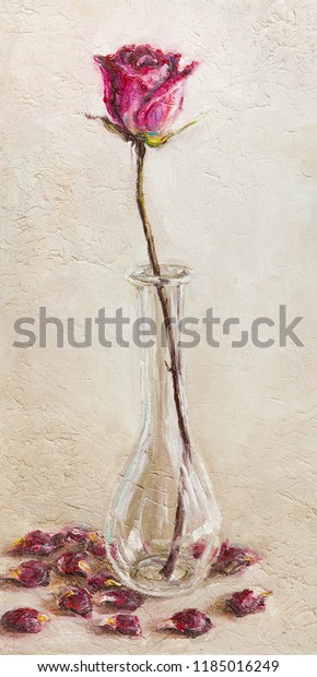 Oil Painting On Canvas Dry Rose Stock Illustration 1185016249