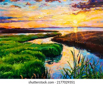 Oil painting canvas  Marsh painting  Modern impressionism 