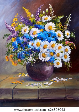 Oil painting on canvas, still life flowers 