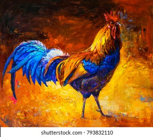 oil painting on canvas-colorful rooster-modern impressionism 