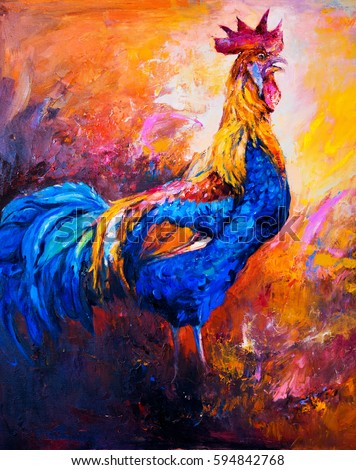 oil painting on canvas-rooster-modern impressionism 