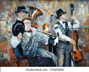 oil painting, the orchestra plays