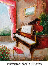 Oil Painting - Piano In Room