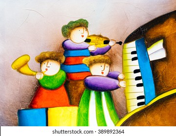 Oil Painting - Playing Piano