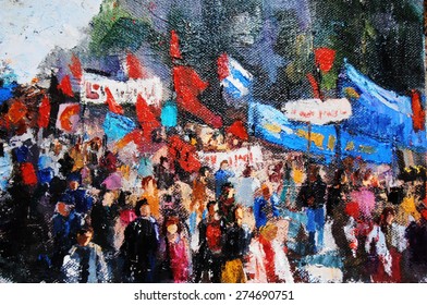 oil painting  rally the square