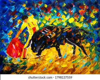 Oil Painting - Spanish Bullfight, Corrida De Toros