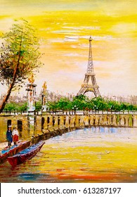 Oil Painting Eiffel Tower Jena Bridge Stock Illustration 2014320251 ...