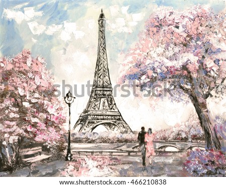 Oil Painting, Street View of Paris. Tender landscape 