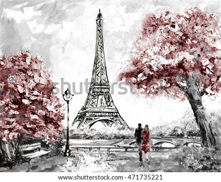Oil Painting, Street View of Paris. Tender landscape 