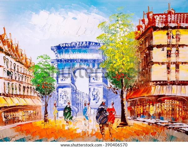 Oil Painting - Street\
View of Paris