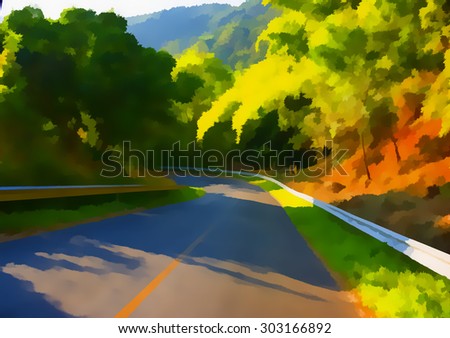 Oil painting style Road on the mountain