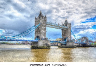 Oil Painting Style Of Tower Bridge In London