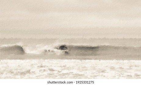 Oil painting of a surfer on a South Carolina coastline - Powered by Shutterstock