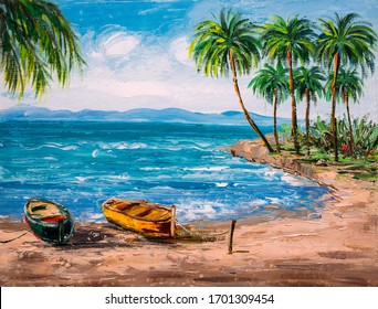 Oil Painting - Tropical Paradise Island Beach