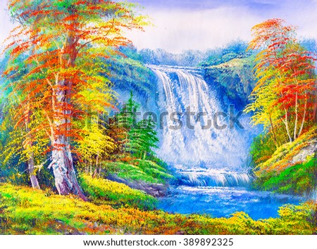 Oil Painting - Waterfall Landscape