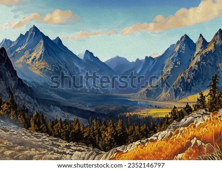 oil painting.High Tatra, Slovakia view. [[stock_photo]] © 