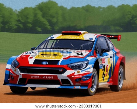 oil painting.rally racing, automobile impressionism painting, sport car 