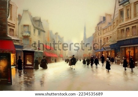 Oil paintings landscape, people walking in the city, people walking on the street. ing in the city, people walking on the street. Painting in the style of impressionism