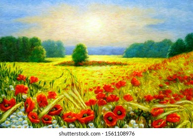 Oil Paintings Rural Landscape, Field. Fine Art.