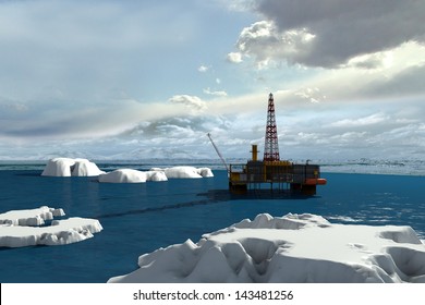 Oil Platform In The Arctic Ocean.