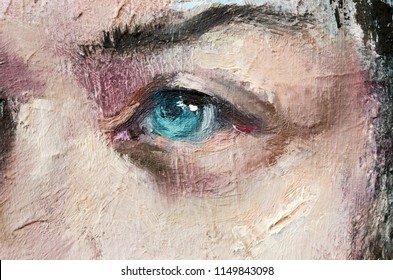 Oil Portrait Sketch Painting. Conceptual Abstract Painting Of A Girl's Beautiful Face. 