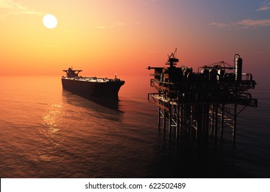 Oil Production Into The Sea,3d Render