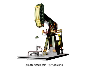 Oil Pump. Extraction Of Crude Oil. Concept Of Hydrocarbon Field Development. Oil Pump Isolated On White. Extraction Of Resources For Manufacture Of Fuel. Fuel Industry. 3d Rendering.