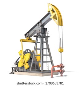 Oil Pump Jack Isolated On White Background. 3d Illustration
