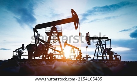 Oil pump jack work on oilfield. Drill and petroleum extraction 3d render Stock fotó © 