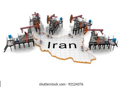 Oil Pump-jacks On A Map Of Iran