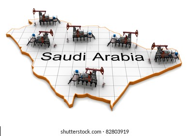 Oil Pump-jacks On A Map Of Saudi Arabia