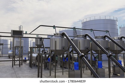 Oil Refinery, Chemical Production, Waste Processing Plant, Exterior Visualization, 3D Illustration