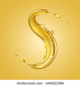 Oil Splash Or Orange Liquid Spill. Dripping Honey Like Design Element.  Curvy Wave Of Amber Wavy Fluid. Graphic Concept For Your Design, 3d Illustration