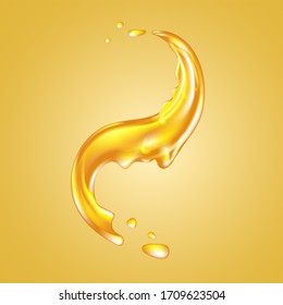 Oil Splash Or Orange Liquid Spill. Dripping Honey Like Design Element.  Curvy Wave Of Amber Wavy Fluid. Graphic Concept For Your Design, 3d Illustration