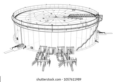 Oil Storage Tank. 3d Illustration. Wire-frame Style