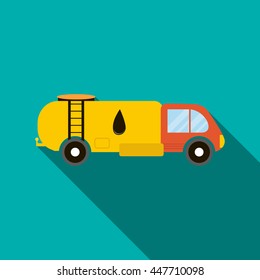 Oil Tank Truck Icon In Flat Style With Long Shadow