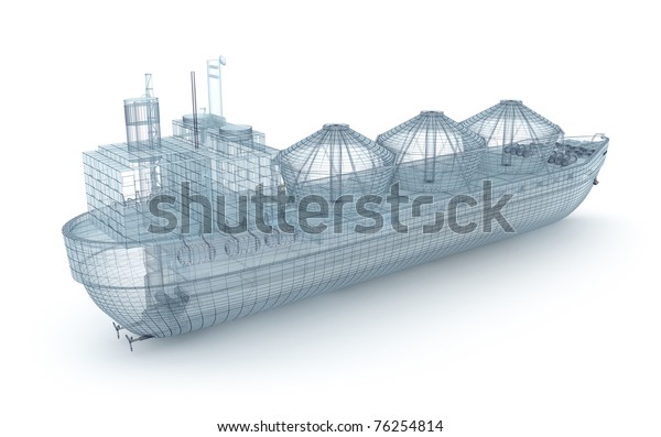白い背景にオイルタンカー船のワイヤモデル 自分のデザイン のイラスト素材