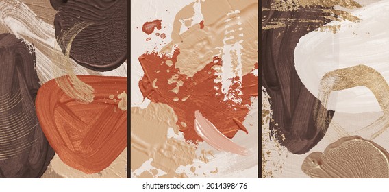Oil texture. Acrylic paint. Textured arrangements. Terracotta orange brown blush beige gold illustration elements. Background. Abstract modern print set. Logo. Wall art. Poster. Business card.