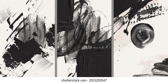 Oil texture. Acrylic paint. Textured arrangements. Black, dark, ink white beige illustration elements. Background. Abstract modern print set. Logo. Wall art. Poster. Business card. Wallpaper.