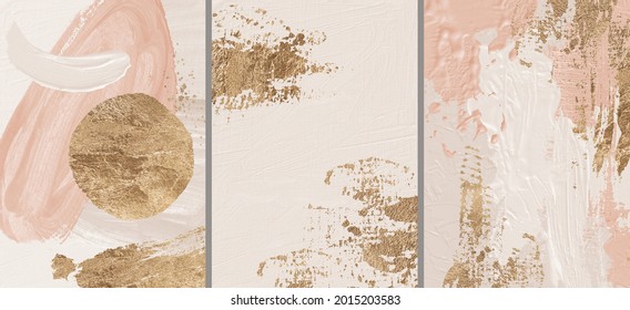 Oil texture. Acrylic paint. Textured arrangements. Brown blush pink white beige chocolate gold illustration and elements. Background. Abstract modern print set. Wall art. Poster. Logo. Business card.