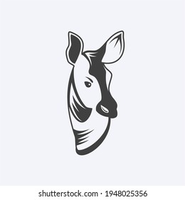 Okapi Head Design. Animal Of Africa. Okapi Or Zebra Giraffe Silhouette. Endangered Animal.