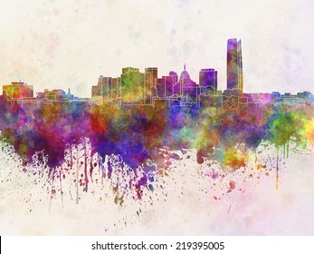 Oklahoma City skyline in watercolor background