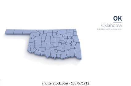 Oklahoma State Map 3d. State 3D rendering set in the United States.